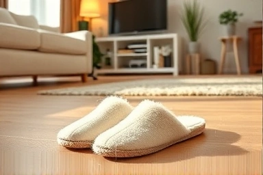 Microfiber cleaning slippers effortlessly collecting dust and pet hair.