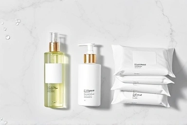 Various cleansing products arranged for beauty analysis.