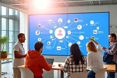 Modern office teamwork using digital collaboration tools.