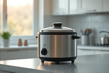 Peaceful modern kitchen with a quiet, advanced rice cooker.