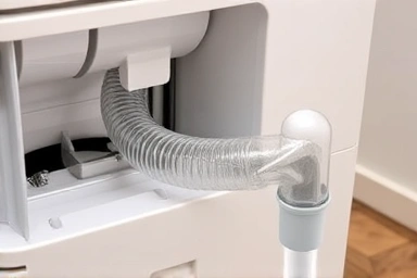 Close-up of dehumidifier continuous drain hose connection.