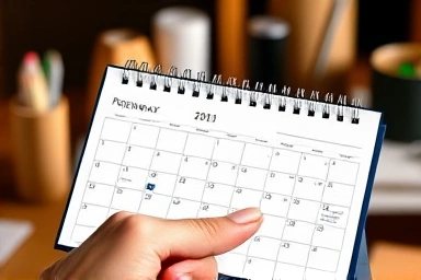 Close-up of a premium desk calendar, highlighting design and user interaction.