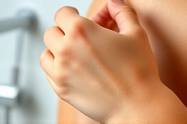 Hydrated, smooth skin texture with subtle water droplets.