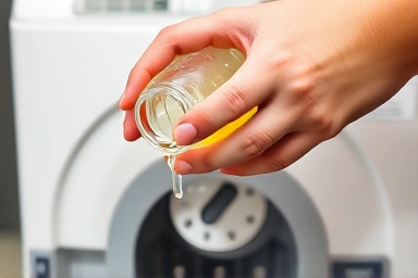 Pouring natural homemade fermented liquid into a washing machine.