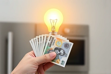 Money and energy saving concept with appliance.