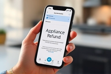 Smartphone screen showing appliance refund application process.