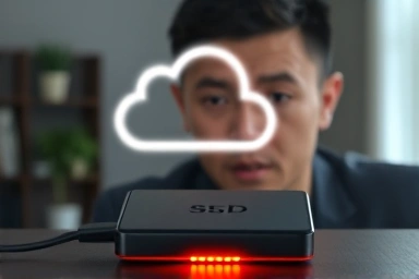 Secure external SSD protects data from glitching cloud.