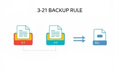 Visualizing the 3-2-1 backup rule for data safety.
