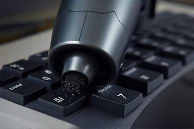 Handheld vacuum cleaning keyboard crevices dust