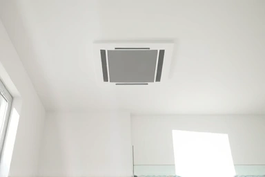 Modern bathroom with quiet ventilation, emphasizing freshness.