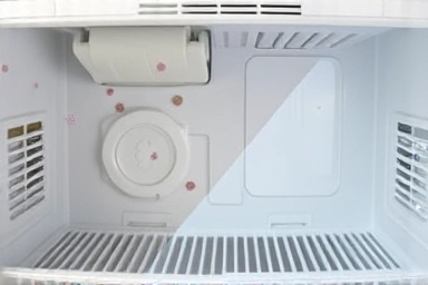 Humidifier interior split: before cleaning (bacteria) vs. after (clean).