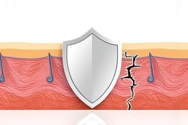 Symbolic image of healthy skin barrier protection versus damage.
