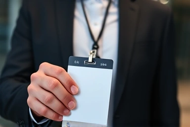 Sleek lanyard ID card in a modern office setting.