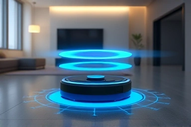 Advanced robot vacuum with laser mapping technology in a modern living room.