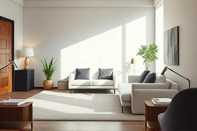 Elegant cordless vacuum cleaner as a design object in a modern interior.