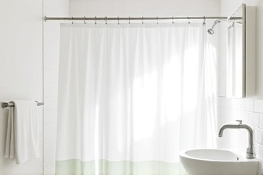 Modern bathroom with a clean, stylish shower curtain.
