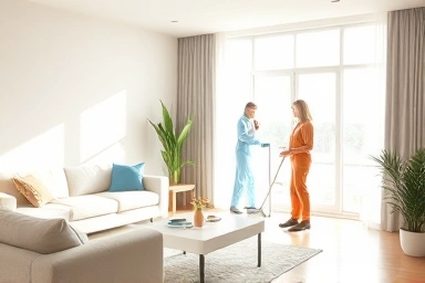 Professional cleaning in a bright, new apartment.