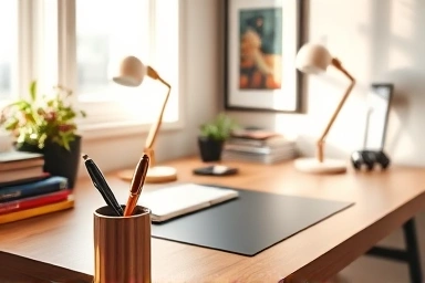 Cozy personalized home office desk with aesthetic items.