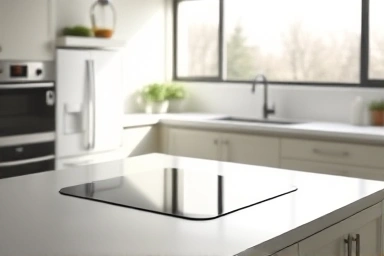 Modern kitchen with sleek induction cooktop.