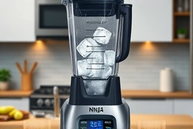 Powerful Ninja blender crushing ice with high-speed blades.