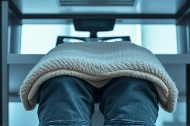 Cozy office blanket protecting from air conditioning chill.