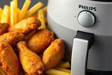 Crispy air fryer fries and chicken wings