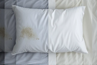 Split image: dirty vs. clean pillowcase, representing skin health.