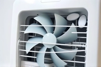 Internal design elements of a quiet portable air conditioner.