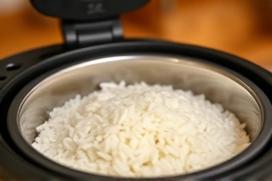 Uniformly cooked rice in rice cooker pot