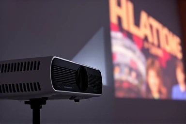 Samsung ultra-short-throw projector close-up.