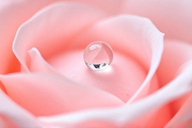 Gentle water drop on sensitive rose petal, symbolizing skin hydration.