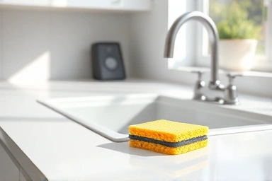 Clean kitchen counter with a hygienic silicone sponge.