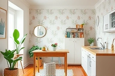 Clean, mold-free silk wallpaper wall in a bright room
