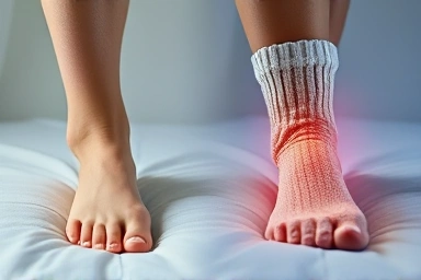 Before and after comparison of feet wearing sleeping socks for circulation.