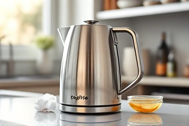 Clean stainless steel electric kettle with natural cleaning ingredients.