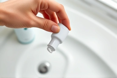 Hand using a modern tube squeezer on toothpaste