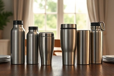 Various thermoses and tumblers showcasing insulation performance.