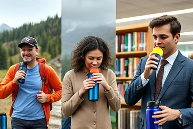 People using thermoses in daily life scenarios.