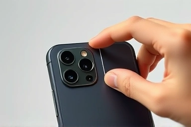 Person protecting smartphone camera with a thin webcam cover.