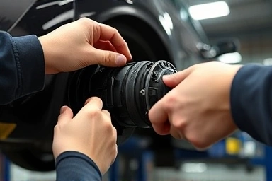 Mechanic inspecting car ABS component