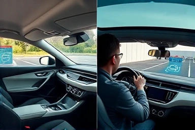 Car interior and driver using an aftermarket around-view system.