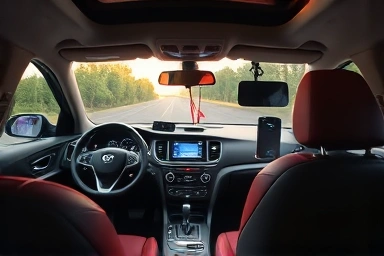 Organized and comfortable car interior with smart accessories.