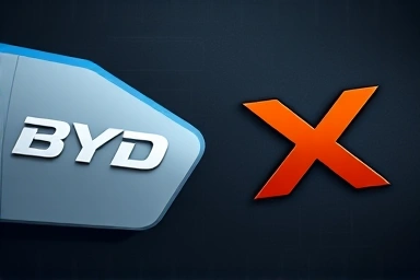 Two distinct electric car logos symbolizing competition