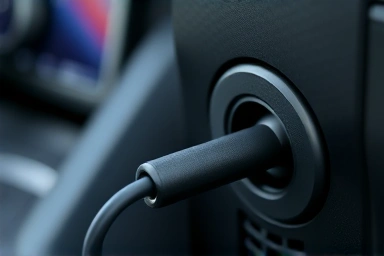 Car AUX port with ferrite noise filter attached