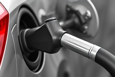 Car fuel nozzle ejected from filler neck due to malfunction.