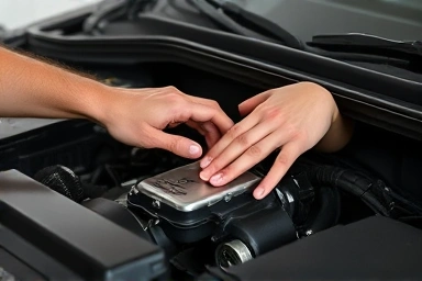 Mechanic inspecting car's engine bay for canister issue.