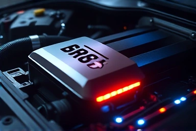 Close-up of advanced car engine technology, symbolizing efficiency.