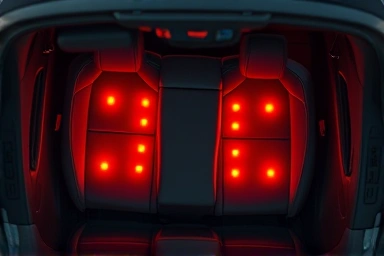 Cozy car interior with glowing heated seats in winter.