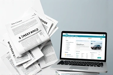 Paper documents vs. organized digital insurance interface