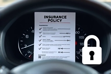 Car insurance policy with discount and security symbols